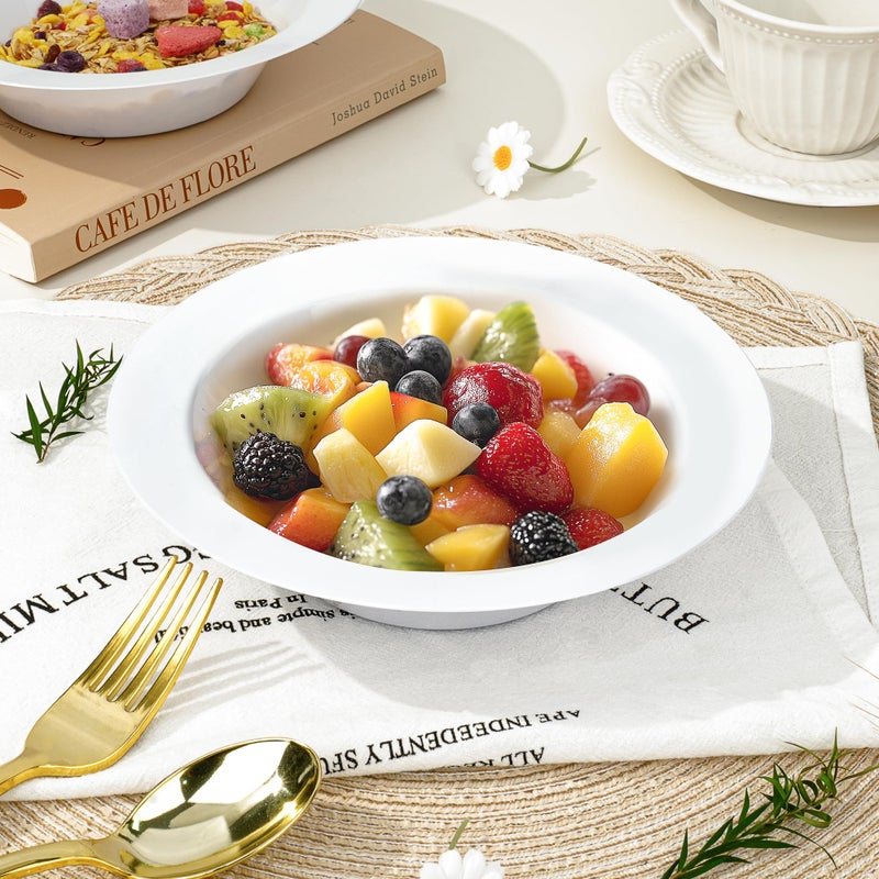 BESTVIP 100 Pack 12 oz White Plastic Bowls, Disposable Soup Bowls, Heavy-duty Dessert Salad Bowl for Christmas, Party, Wedding, Dinner, Catering - Image 5