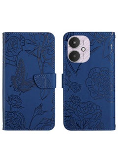 HuHa Case Cover For Xiaomi Redmi 13C 5G Skin Feel Butterfly Embossed Flip Leather Phone Case Blue 