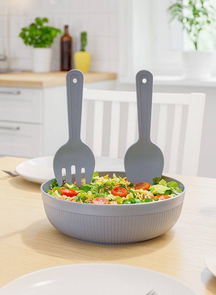 Salad Bowl with Serving Spoons Large Line Chef Salad Set with Mixing Bowl and Utensils for Kitchen & Dining 4000 ml (Grey) - Image 2