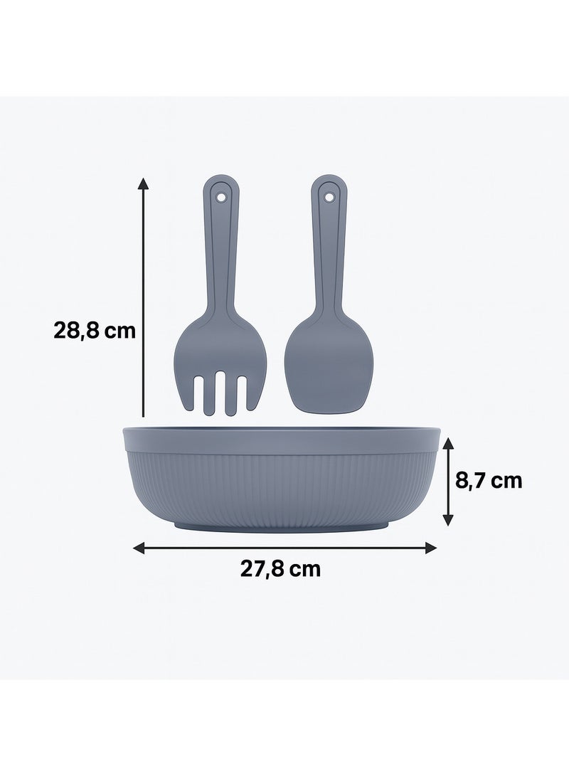 Salad Bowl with Serving Spoons Large Line Chef Salad Set with Mixing Bowl and Utensils for Kitchen & Dining 4000 ml (Grey) - Image 4