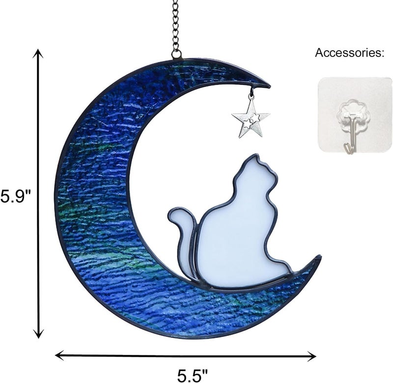 YT3 Studio Cat Memorial Gifts Ornament, Cat on Moon Stained Glass Window Hanging, Cat Suncatcher Decor, Pet Memorial Gifts for Cat, Cat Themed Gifts for Cat Lovers, Cat Remembrance Gifts for Women, Mom - Image 2