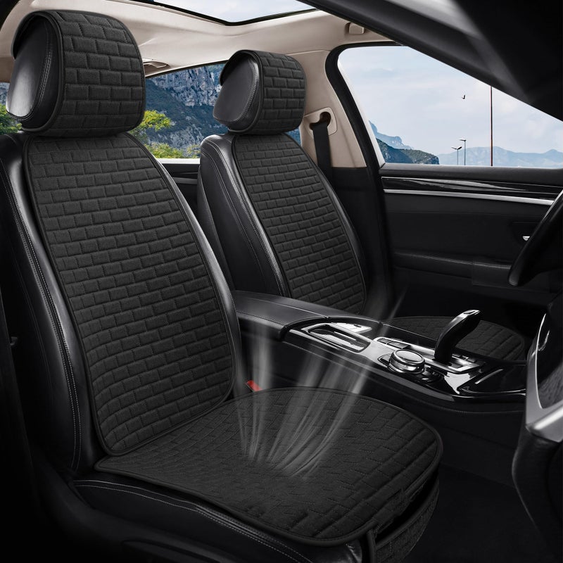 VarCozy Linen Car Seat Covers, 2PCS Breathable Front Pair Seat Covers for Cars with Non-Slip Protector for All Seasons, Universal Front Seat Covers for Cars, SUVs, Trucks - Image 1