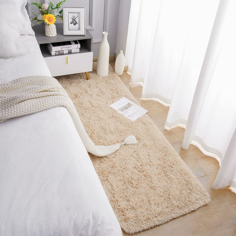 Chicrug Soft Runner Rug for Bedroom Living Room Plush Fluffy Rug 2x6 Feet, Shag Furry Runner Carpet Non Shedding for Nursery Children Kids Girls Room Home Decorative, Khaki - Image 3