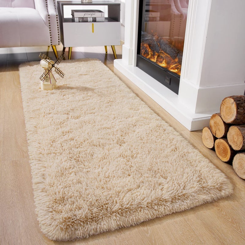 Chicrug Soft Runner Rug for Bedroom Living Room Plush Fluffy Rug 2x6 Feet, Shag Furry Runner Carpet Non Shedding for Nursery Children Kids Girls Room Home Decorative, Khaki - Image 2