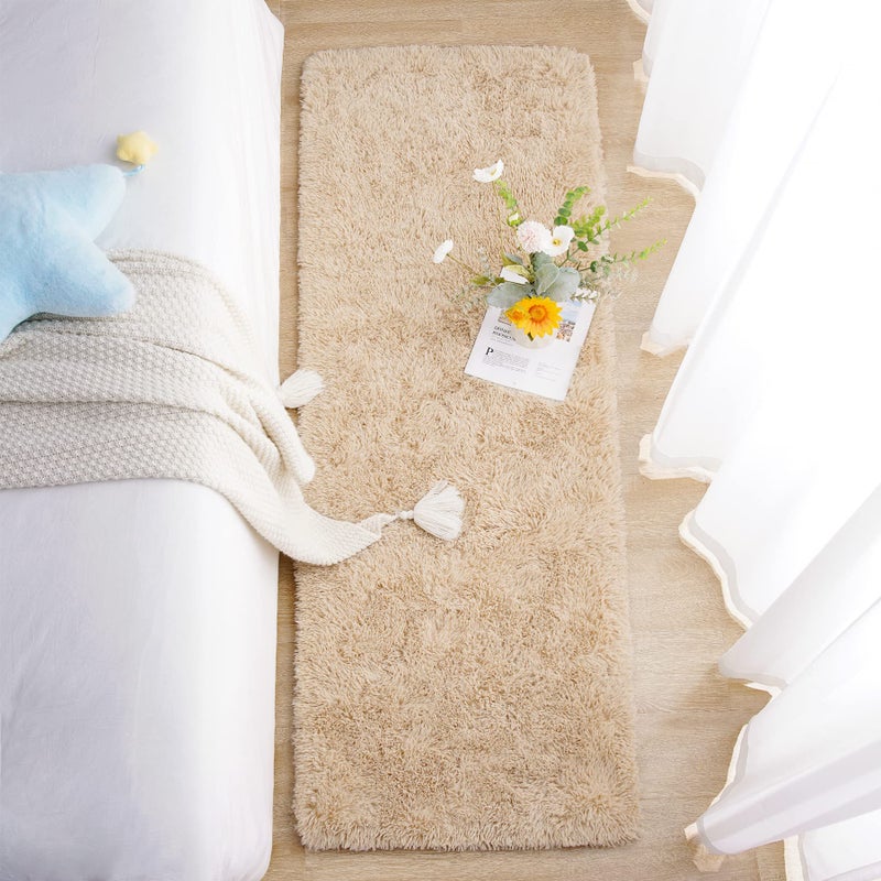 Chicrug Soft Runner Rug for Bedroom Living Room Plush Fluffy Rug 2x6 Feet, Shag Furry Runner Carpet Non Shedding for Nursery Children Kids Girls Room Home Decorative, Khaki - Image 4