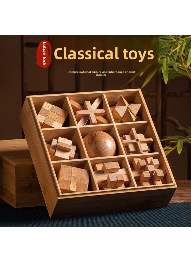 Generic - Kongming Lock Luban Lock Full Set Development Intelligence Unpacking Children's Toys Male 6-12 Birthday-Color:Beech 6-piece Set B [recommended For Grades 1-3 In Primary School] - Image 1