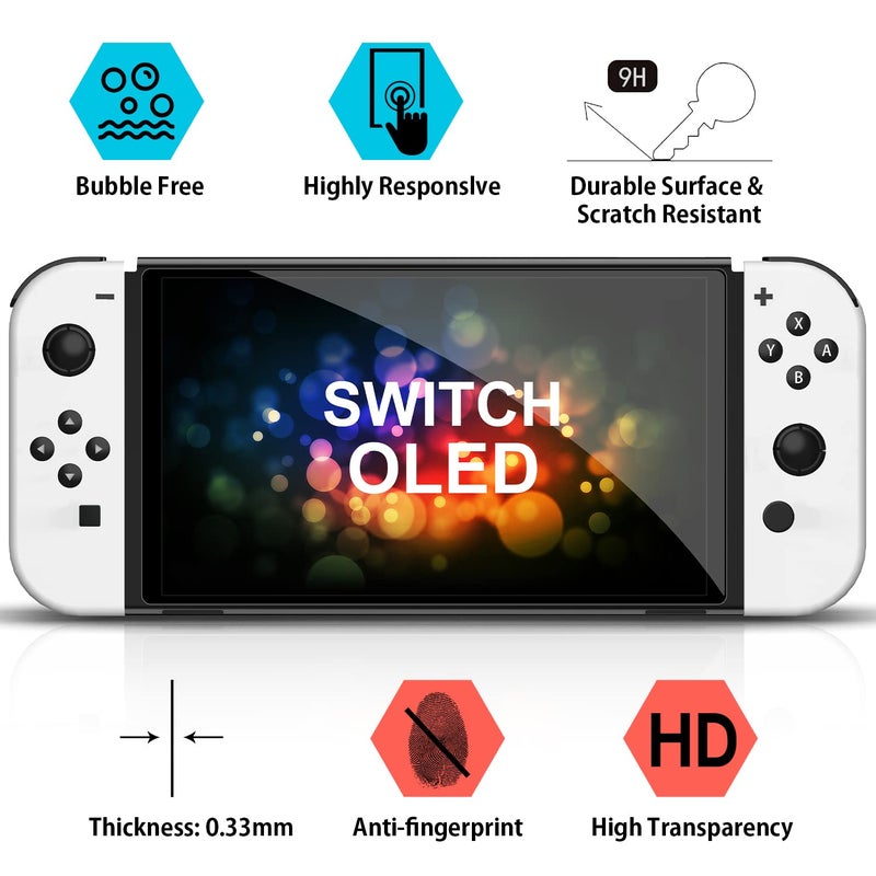 daydayup [4 Pack] Tempered Glass Screen Protector Compatible with Nintendo Switch OLED Model 2021 - with [Alignment Frame] Transparent HD Clear Screen Protector for Accessories & Console - Image 2