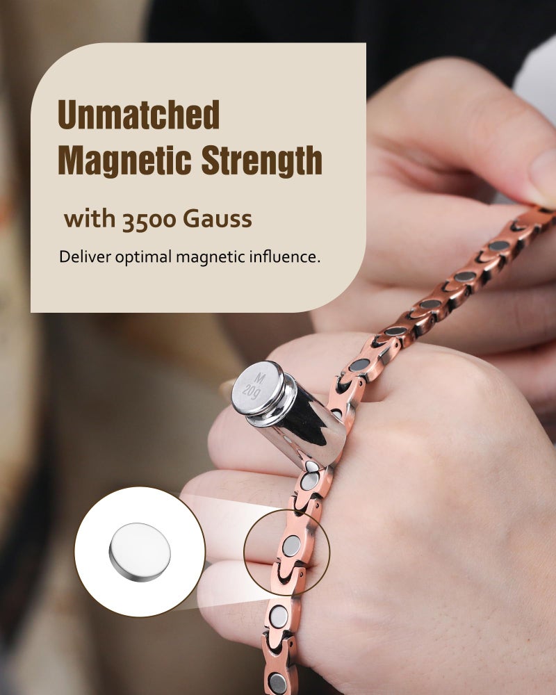 Jecanori Copper Magnetic Bracelets for Women, 99.99% Pure Copper Bracelets with Effective Neodymium Magnets, Adjustable Jewelry Gift with Sizing Tool - Image 2