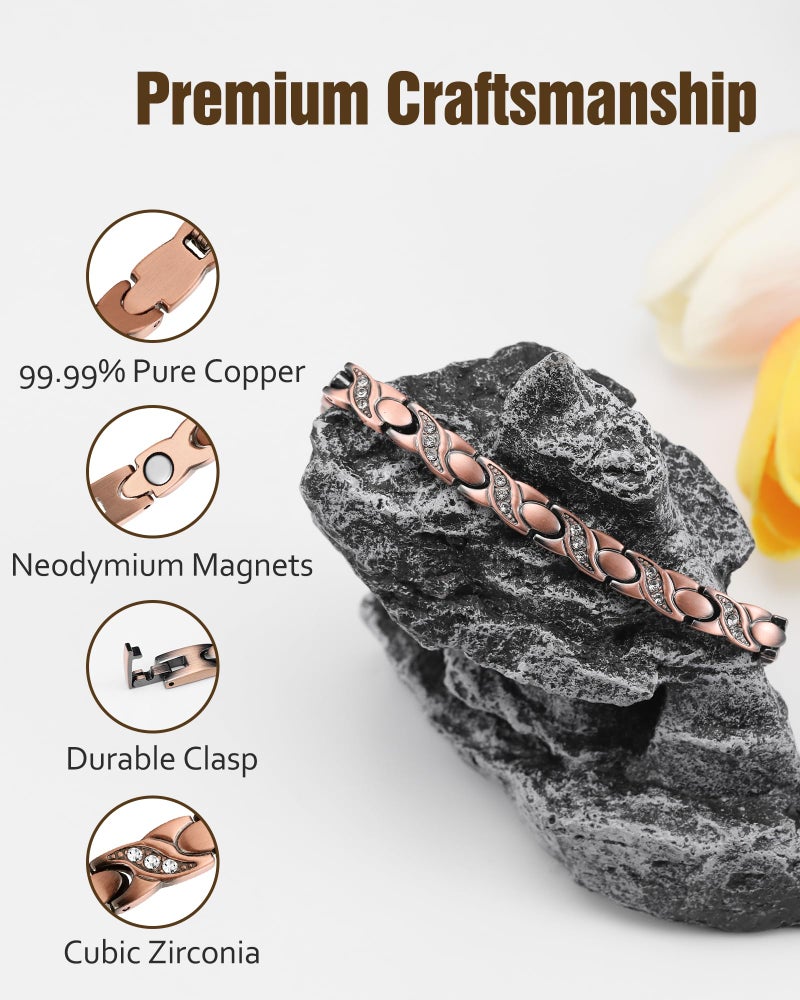 Jecanori Copper Magnetic Bracelets for Women, 99.99% Pure Copper Bracelets with Effective Neodymium Magnets, Adjustable Jewelry Gift with Sizing Tool - Image 5