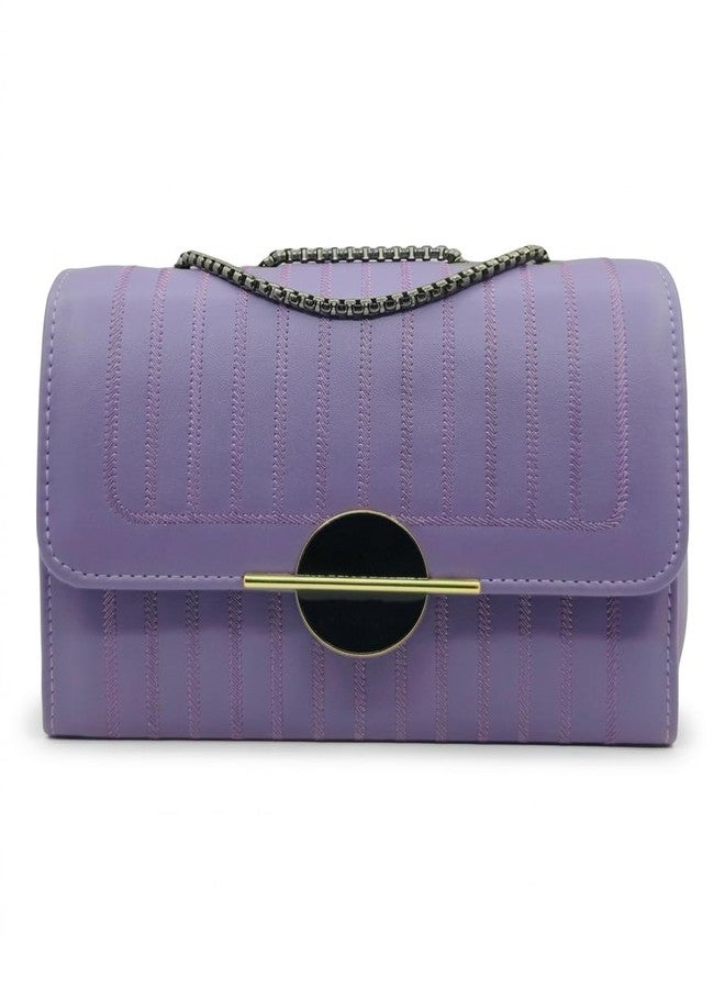 KRIFTY Quilted Sling Bag, Faux Leather Crossbody Handbag with Chain Strap and Gold-Tone Clasp For Women's/Girls (Dark Purple) - Image 1