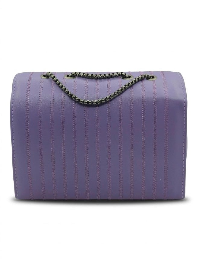 KRIFTY Quilted Sling Bag, Faux Leather Crossbody Handbag with Chain Strap and Gold-Tone Clasp For Women's/Girls (Dark Purple) - Image 3