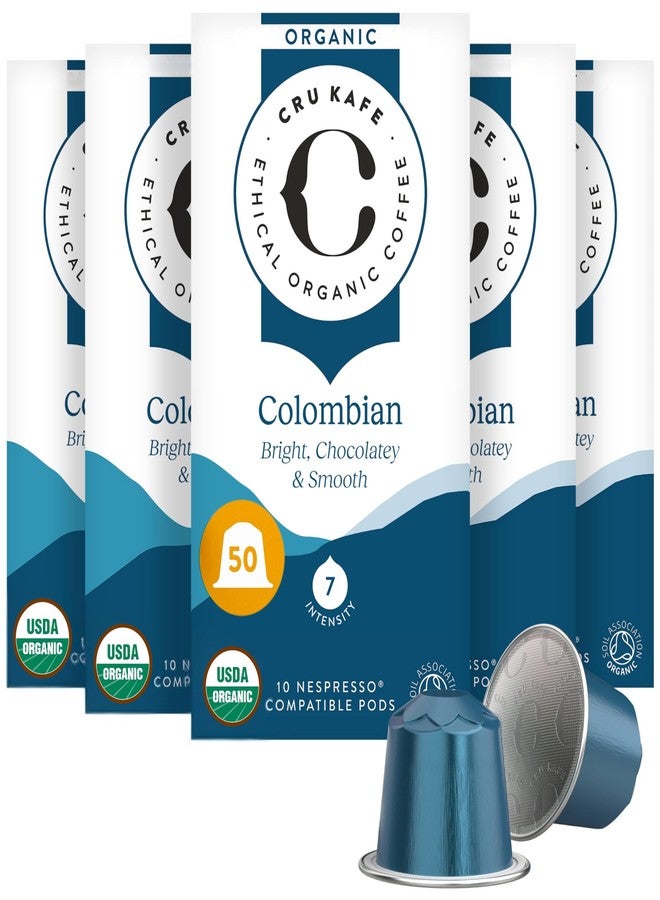Cru Kafe Colombian USDA Organic Espresso Coffee Capsules (50 Pods) Fairtrade Coffee Pods Compatible with Nespresso Original Line and Pixie Machines - Image 1