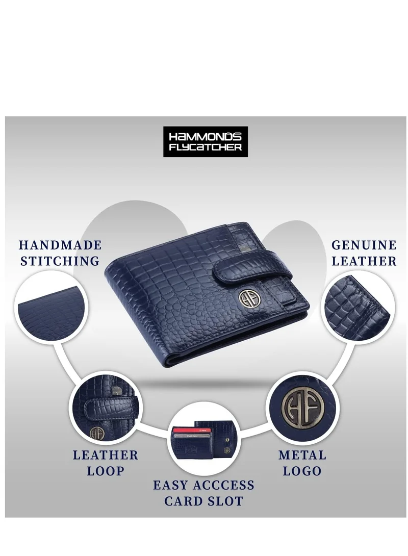 HAMMONDS FLYCATCHER Genuine Leather Wallets for Men, Croc Blue | RFID Protected  Leather Wallet for Men | Mens Wallet with 5 Card Slots