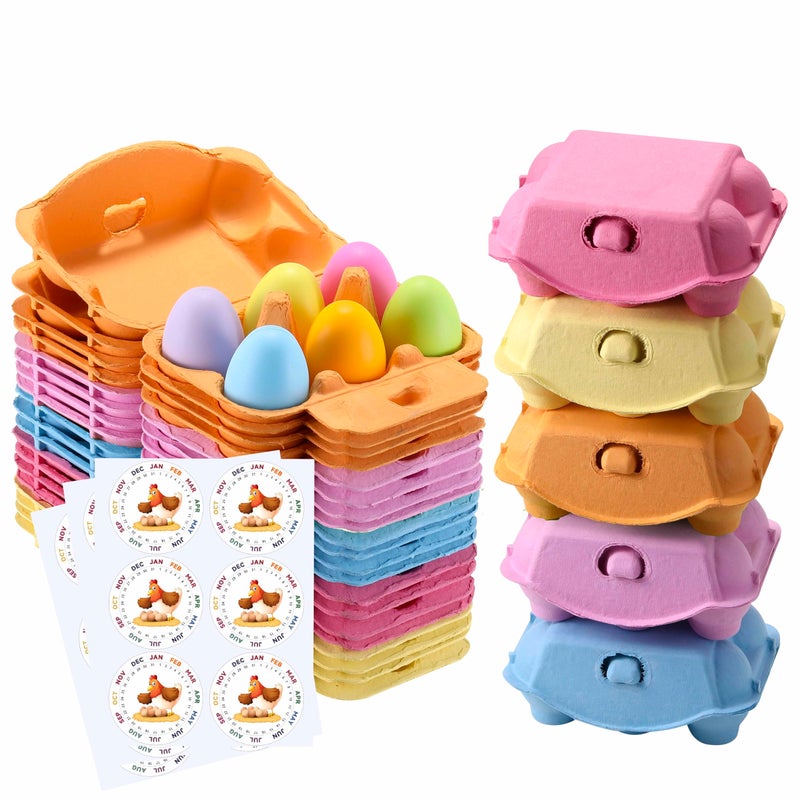LayHyand Half Dozen Colored Egg Cartons 20 Pack, Natural Pulp Paper Egg Cartons 6 Count for Chicken Eggs Reusable, Blank Colorful Easter Toy Color Storage Tray for Holds Up to Six 6 Egg Holder Basket Cardboard - Image 1