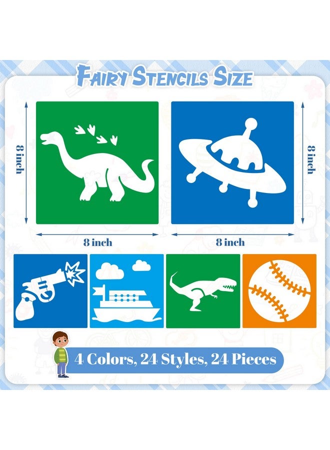 Epakh 24 Pieces Stencils For Kids 8 Inches Drawing Stencils Chalk Stencils Large Washable Geometric And Garden Themed Primary Shape Template For Kids Toddlers Preschooler (Boy Style) - Image 2