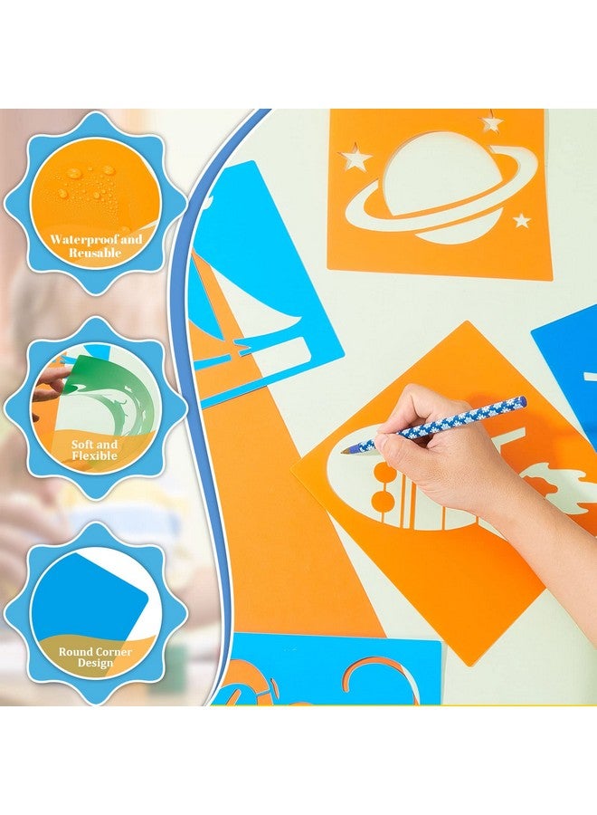 Epakh 24 Pieces Stencils For Kids 8 Inches Drawing Stencils Chalk Stencils Large Washable Geometric And Garden Themed Primary Shape Template For Kids Toddlers Preschooler (Boy Style) - Image 3