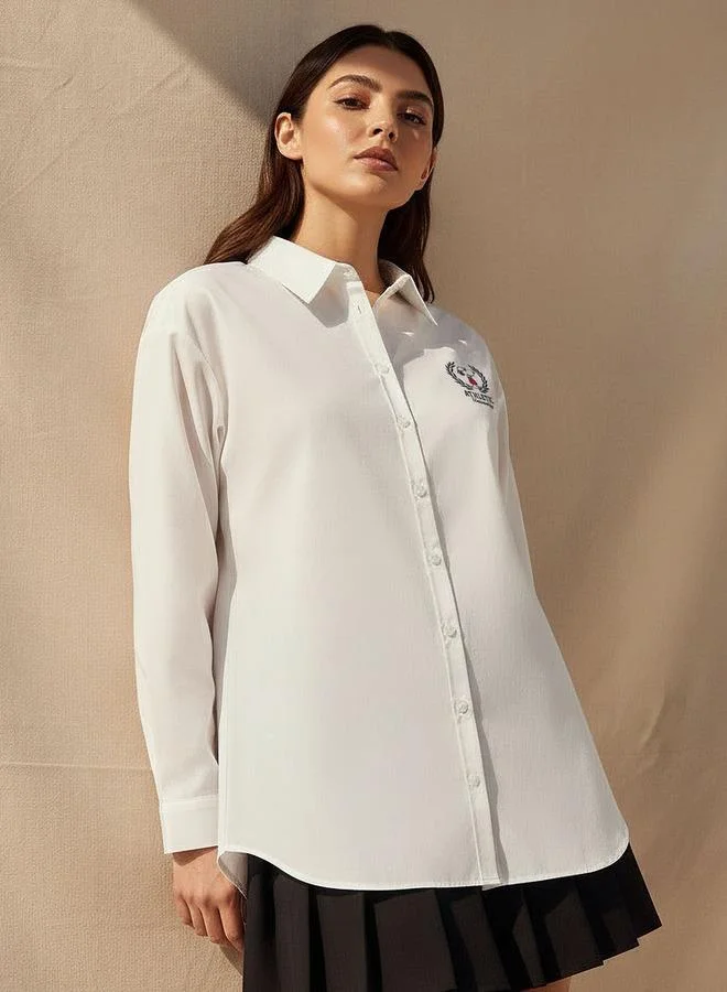 SP Characters Cotton High Low Shirt with Snoopy Embroidery