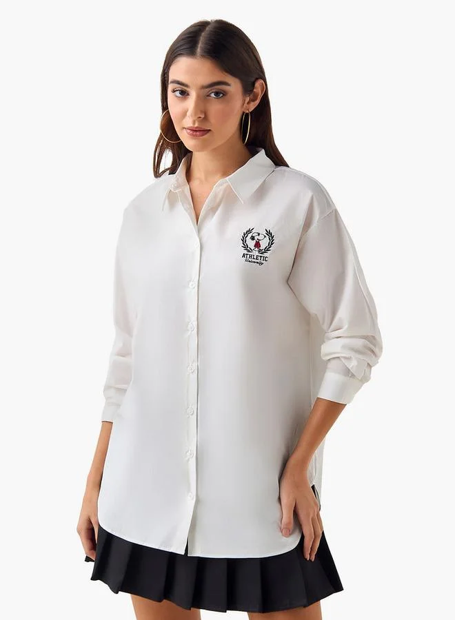 SP Characters Cotton High Low Shirt with Snoopy Embroidery