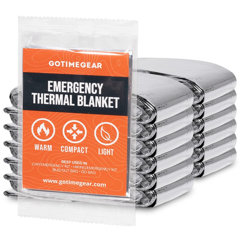 Go Time Gear Emergency Blankets for Survival 12 Pack Mylar Emergency Survival Gear for Home Camping Hiking  Outdoor Survival Kits Stay Warm Dry  Safe with Our Compact Space Blanket