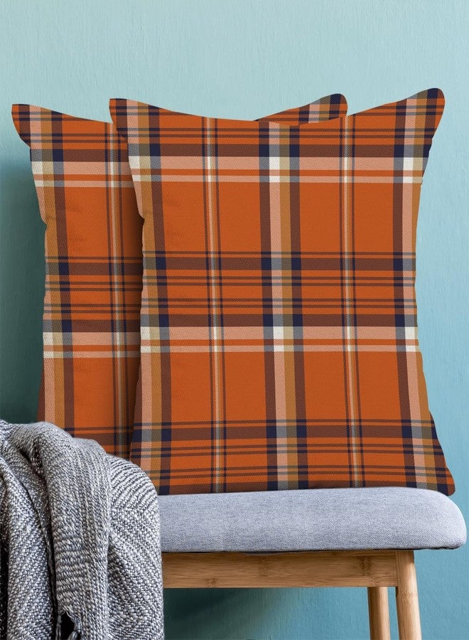 Sorktse Fall Pillow Covers 18 x 18 Inch Set of 2 Autumn Orange Navy Blue Plaid Throw Pillows Outdoor Decorative Harvest Thanksgiving Pillowcases Linen Cushion Cases for Farmhouse Home Bed Sofa Couch - Image 2