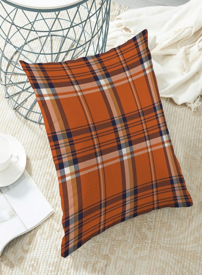 Sorktse Fall Pillow Covers 18 x 18 Inch Set of 2 Autumn Orange Navy Blue Plaid Throw Pillows Outdoor Decorative Harvest Thanksgiving Pillowcases Linen Cushion Cases for Farmhouse Home Bed Sofa Couch - Image 4