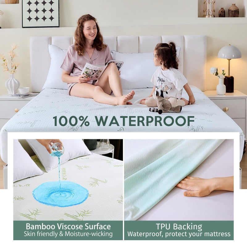MUXHOMO Twin Mattress Protector Waterproof, Mattress Cover Twin Size Bed, Cooling and Breathable Bed Pad Cover, Deep Pocket 8"-21" - Image 2