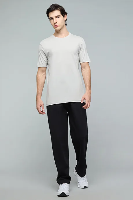 أر أند بي Solid T-Shirt with Crew Neck and Short Sleeves