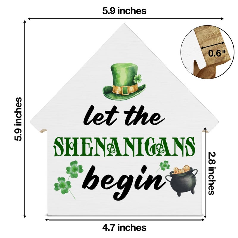 CIANMGD Funny St. Patrick's Day Irish Decor  Let the Shenanigans Begin House Shaped Wood Block Sign  Home Decor for Desk Table Shelf  St Patricks Day Decorations - Image 2
