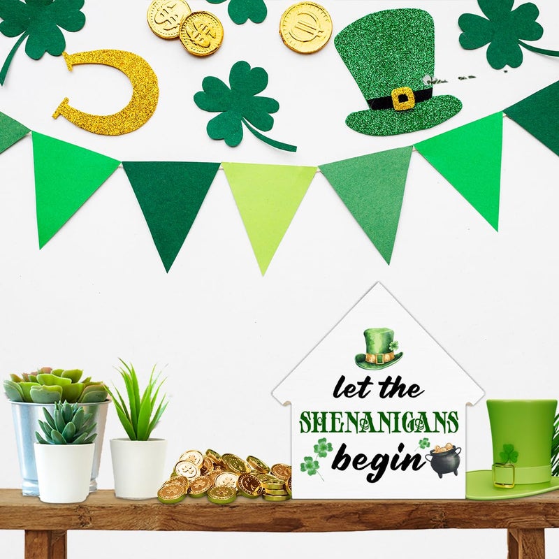 CIANMGD Funny St. Patrick's Day Irish Decor  Let the Shenanigans Begin House Shaped Wood Block Sign  Home Decor for Desk Table Shelf  St Patricks Day Decorations - Image 5