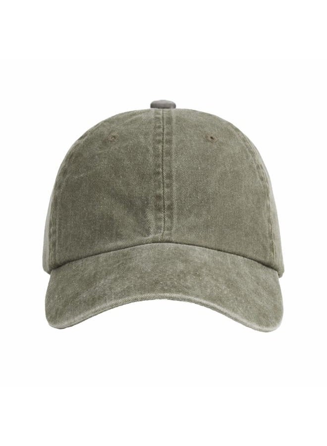 LANGZHEN Unisex Plain Washed Cotton and Denim Baseball Cap Adjustable Dad hat (Army Green) - Image 2
