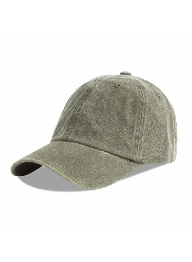 LANGZHEN Unisex Plain Washed Cotton and Denim Baseball Cap Adjustable Dad hat (Army Green) - Image 1