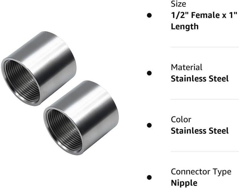 beduan Stainless Steel Cast Pipe Fitting, Coupling, 1/2" x 1/2" Female Threaded (1" Length, Pack of 2) - Image 5