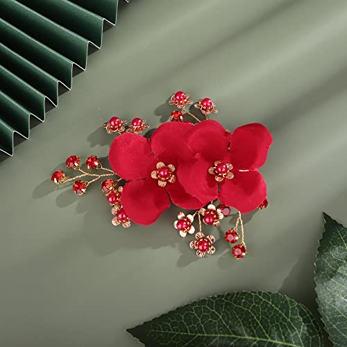 Sither Red Hair Clip for Bridal Floral Hair Comb for Women Wedding Hair Accessories for Bride Hair Clip Headpiece for Wedding Party Prom Gift - Image 5