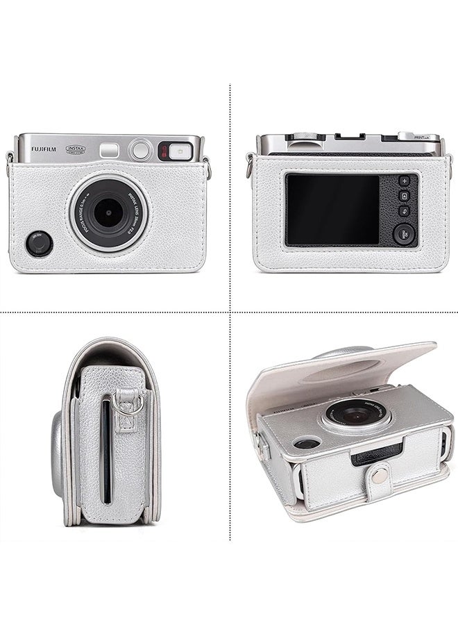 Ocean Retro Camera Case for Fuji Mini EVO, Premium PU Leather with Metal Buckles & Dustproof Snap Closure, Detachable Front Cover & Adjustable Shoulder Strap (Silver) - Image 5