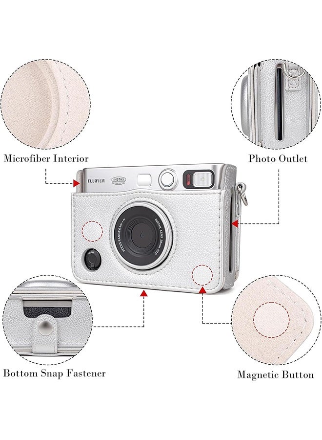 Ocean Retro Camera Case for Fuji Mini EVO, Premium PU Leather with Metal Buckles & Dustproof Snap Closure, Detachable Front Cover & Adjustable Shoulder Strap (Silver) - Image 2