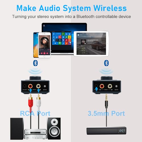 YMOO B06T3 Bluetooth 5.3 Receiver, 100ft RCA Bluetooth Audio Adapter for 3.5mm Jack AUX HiFi Home Stereo/Speaker from Smartphone/Tablet/Laptop,Dual Link for Two Speakers,SBC AAC Audio - Image 2