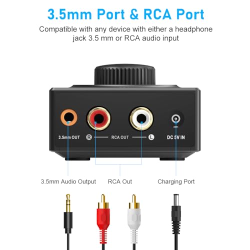 YMOO B06T3 Bluetooth 5.3 Receiver, 100ft RCA Bluetooth Audio Adapter for 3.5mm Jack AUX HiFi Home Stereo/Speaker from Smartphone/Tablet/Laptop,Dual Link for Two Speakers,SBC AAC Audio - Image 3