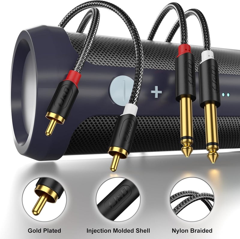 JD Gold Plated Dual 1/4" TS to RCA Cable - Stereo Audio Interconnect with Nylon Braid for Mixer, Amplifier, 9 Feet - Image 2