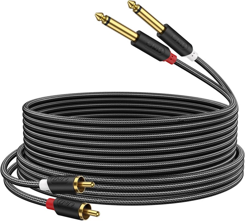 JD Gold Plated Dual 1/4" TS to RCA Cable - Stereo Audio Interconnect with Nylon Braid for Mixer, Amplifier, 9 Feet - Image 1