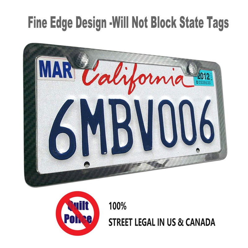 ZXFOOG Carbon Fiber License Plate Frame- 100% Handcrafted Real Carbon Fiber Cloth Wrapped Holder, Slim Black Stainless Steel Car Tag Cover with Screws Caps, Rattle Proof Pad, 1 Pack 2 Hole - Image 2
