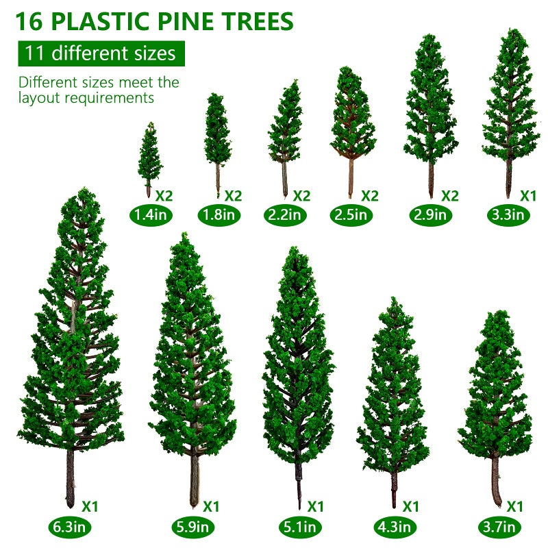 BLLREMIPSUR 16 PCS Model Pine Trees, N Scale Buildings Scenery Tree, Mixed Size Micro Landscape Tree(1.4''-6.3''), for Crafts, Woodland Scenery, Diorama, Cake Topper - Image 3