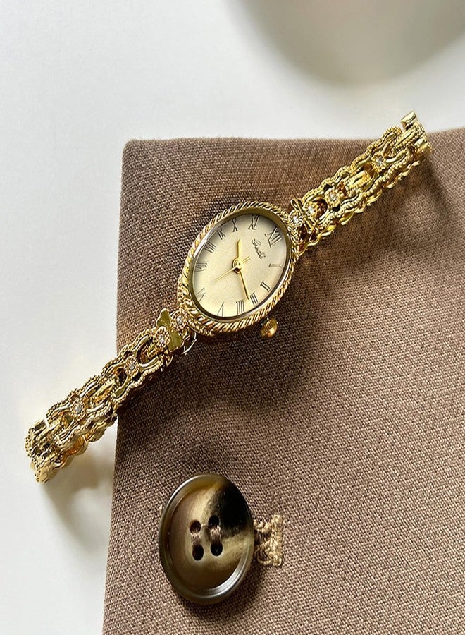 Gosasa Women’s Bracelet Watch Vintage Oval Quartz Roman Numerals Elegant Alloy Chain Band Jewelry Style Dainty Dress Watch for Ladies Gift for Women, Gold, Vintage - Image 4