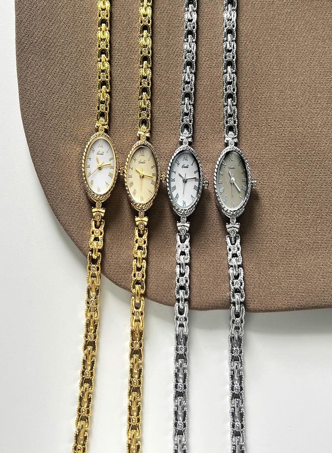 Gosasa Women’s Bracelet Watch Vintage Oval Quartz Roman Numerals Elegant Alloy Chain Band Jewelry Style Dainty Dress Watch for Ladies Gift for Women, Gold, Vintage - Image 3