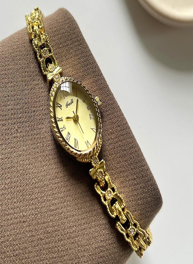 Gosasa Women’s Bracelet Watch Vintage Oval Quartz Roman Numerals Elegant Alloy Chain Band Jewelry Style Dainty Dress Watch for Ladies Gift for Women, Gold, Vintage - Image 5