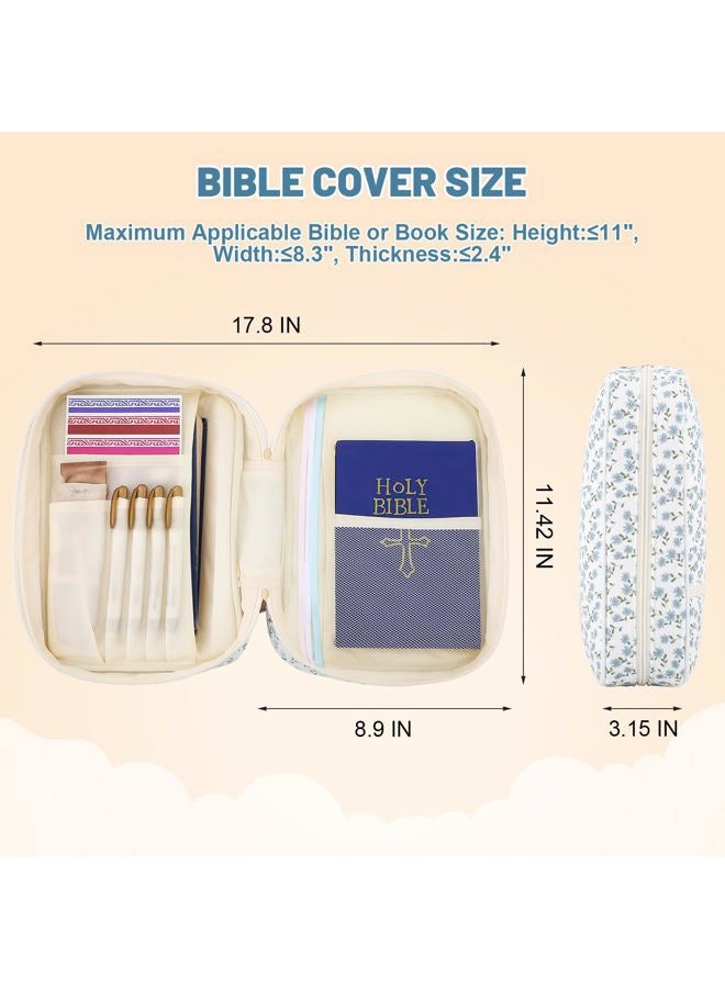 Dntorx Quilted Bible Cover Case for Women with Handle, Bible Bag with Zippered Pocket, Blue Floral Bible Case for Girls, Bible Study Supplies Kit, Large Size - Image 2
