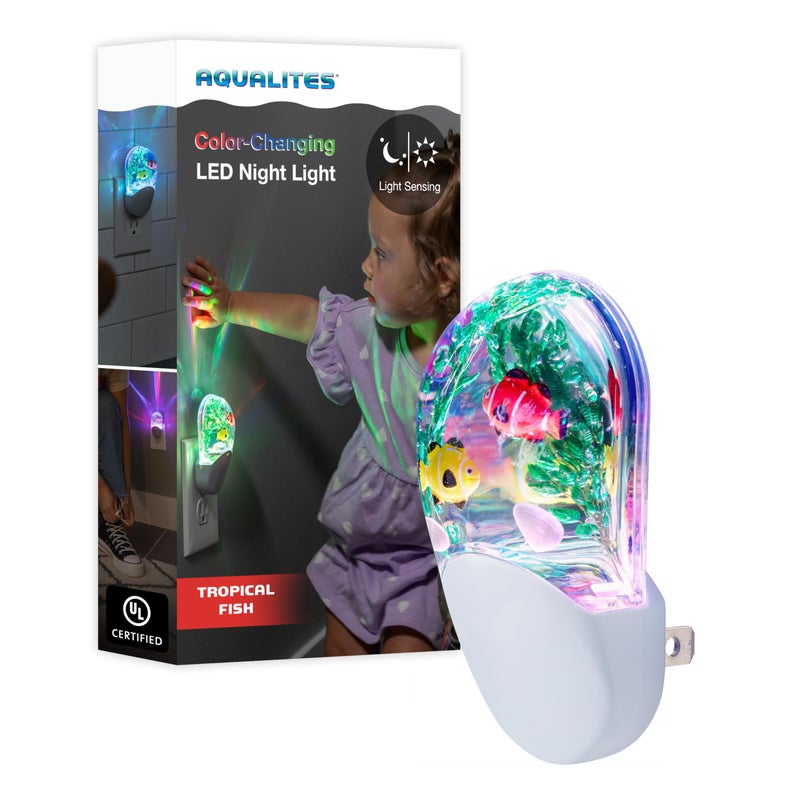 Lights By Night Tropical Aqualites LED Night Plugin Color Changing Light Sensing Auto OnOff for Kids Under the sea Fish Bedroom Bathroom Playroom 10908