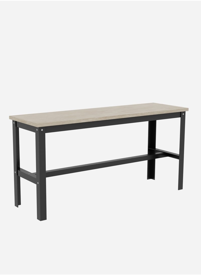 RIGID Steel Dining Table with 2 Benches & 2 Stools, Wooden Top Black 90x120x60cm  - Image 4