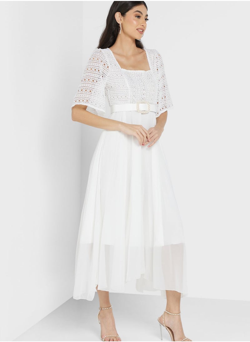 ELLA Lace Detail Chiffon Dress  - Image 4