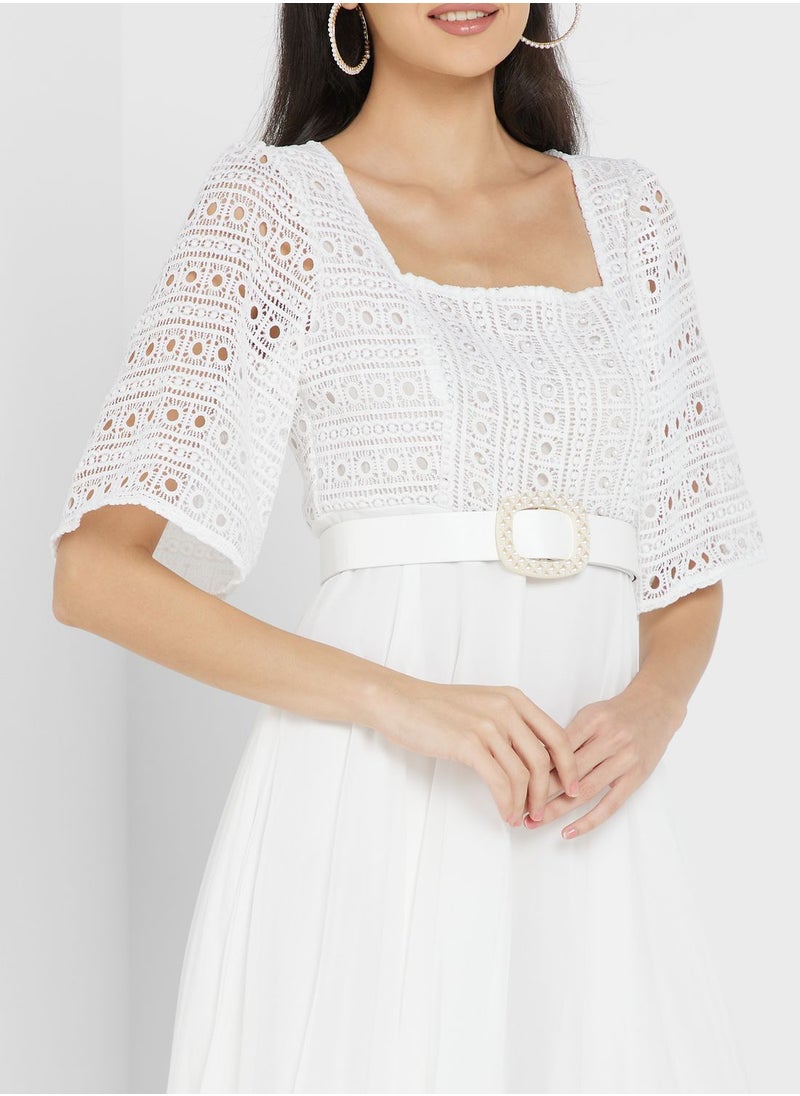 ELLA Lace Detail Chiffon Dress  - Image 3
