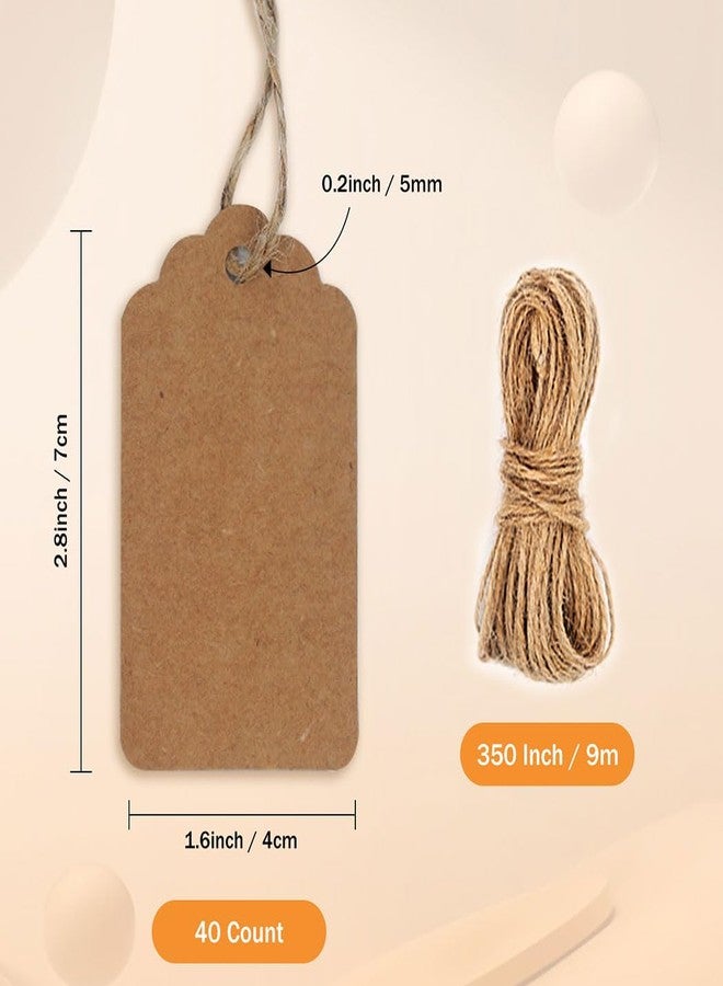Sanwior Tags with String, 2.8x1.6 Inch Name Tag for Bags, 40Pcs Kraft Paper Tags with 30ft String Attached - Image 2